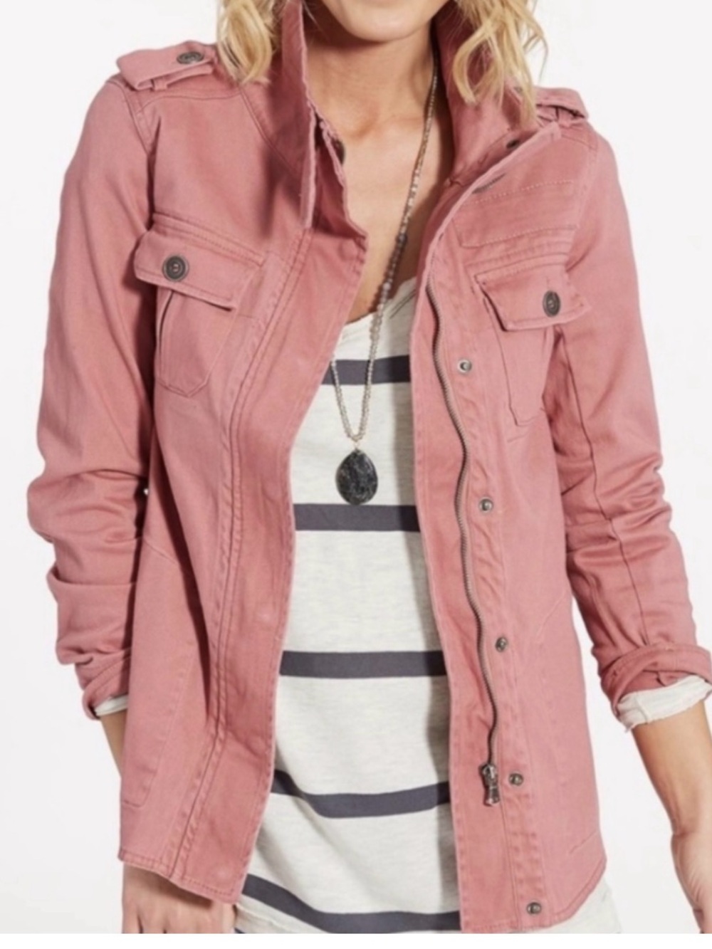 Kersh Evereve Military Utility Field Jacket Dusty Rose Pink Medium